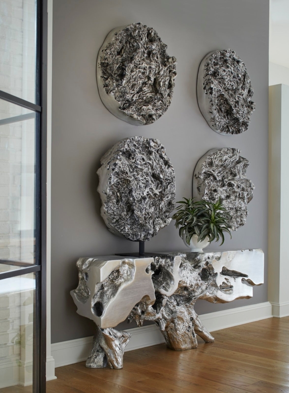 Console Table Freeform Shape Silver Leaf Textured Organic