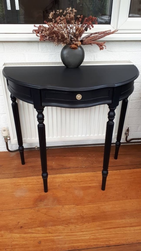 Console Table French Style Matte Black Fluted Tapered Legs Drawer