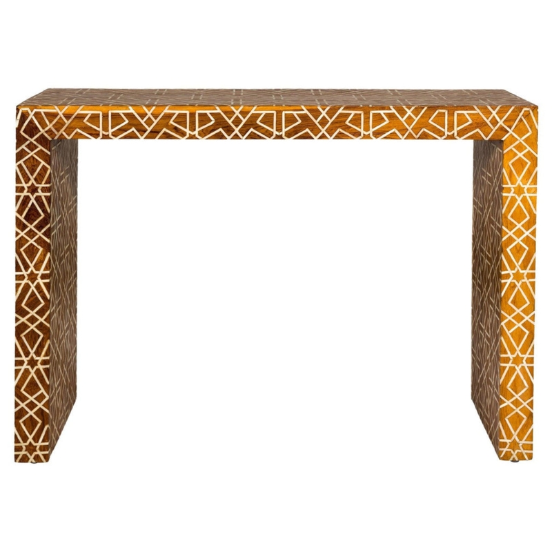 Console Table Geometric Bone Inlay Waterfall Edge Global Bohemian