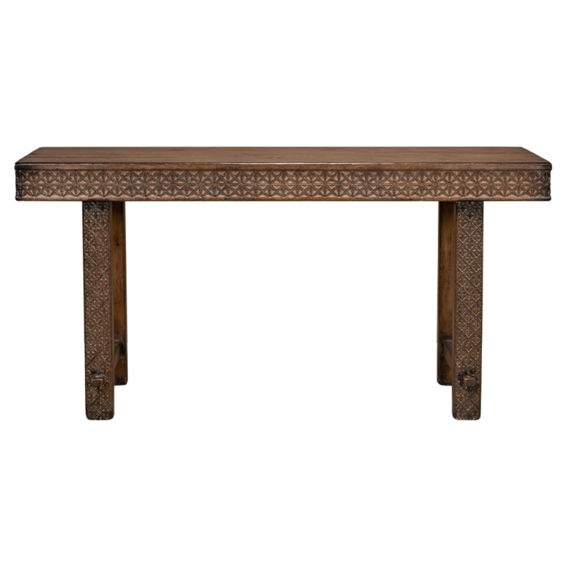 Console Table Geometric Carving Carved Apron Block Legs