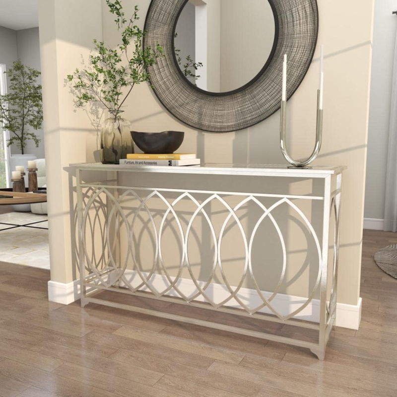 Console Table Geometric Oval Base Mirrored Surface Airy