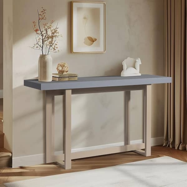 Console Table Geometric Wood Base Minimalist Open Frame Design