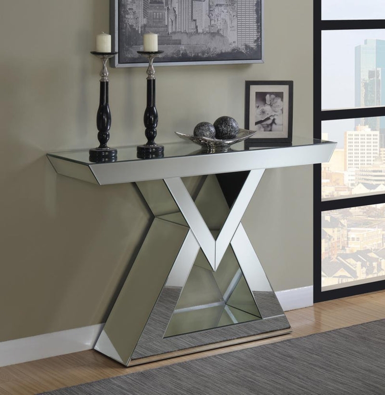 Console Table Geometric X Base Mirrored Finish Glam