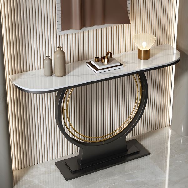 Console Table Glam Geometric Pedestal Base Concentric Gold