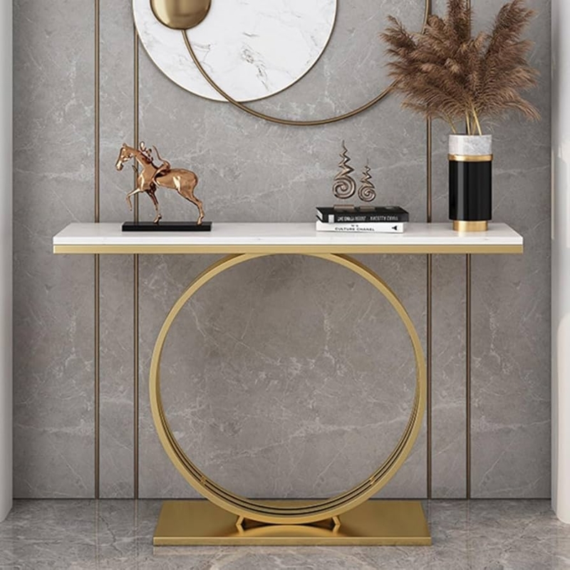 Console Table Glam Polished Gold Apron Circular Base