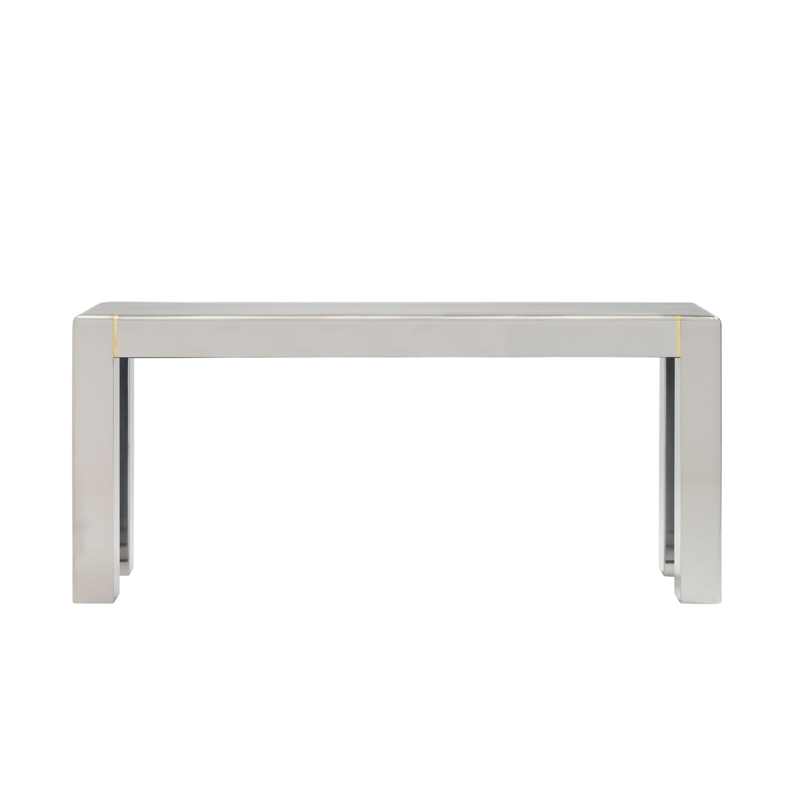 Console Table Glam Silver Parsons Frame Gold Pinstripe Accents