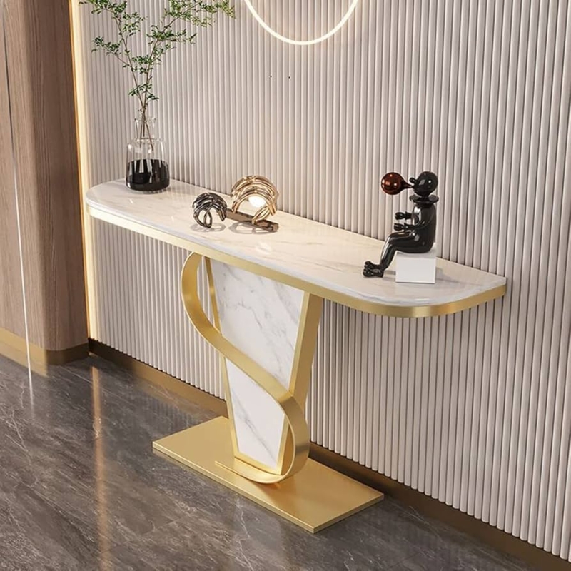Console Table Glam Spiral Pedestal Base Marble Half Moon