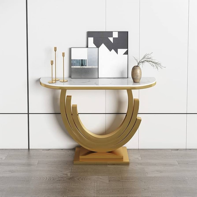 Console Table Glam Tiered Crescent Base Marble Half Moon