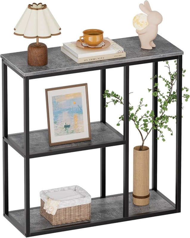 Console Table Grey Stone Look Three Tier Industrial Entryway Styling