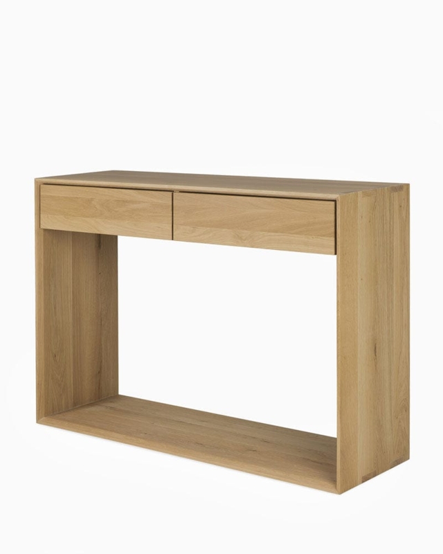 Console Table Handleless Drawers Boxy Design Oak Toned Console