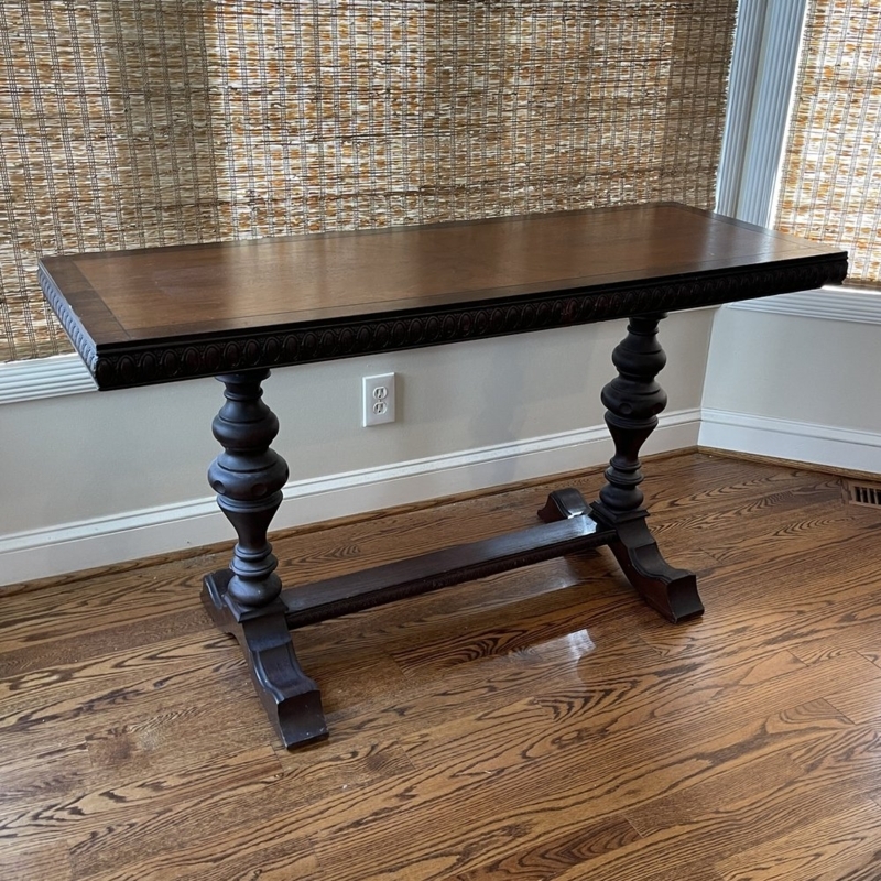 Console Table Heavy Pedestal Legs Carved Apron Trestle Traditional