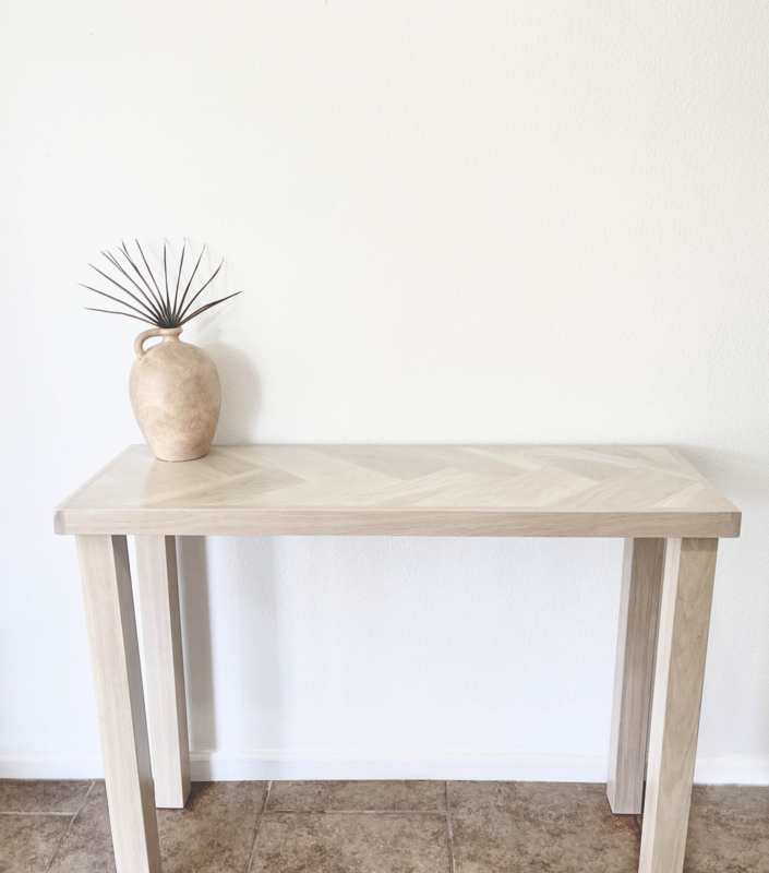 Console Table Herringbone Pattern Light Wood Square Legs