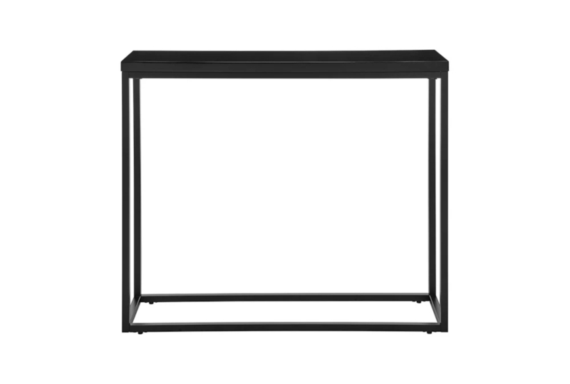 Console Table High Gloss Top Matte Black Metal Sled Base Minimalist