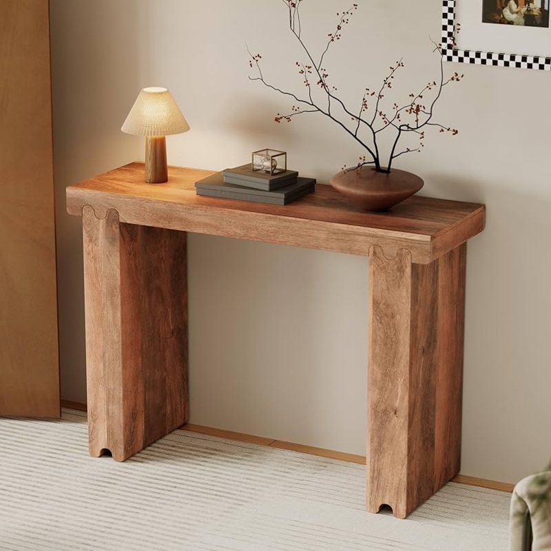Console Table Honey Wood Interlocking Joints Thick Slab for Entryway
