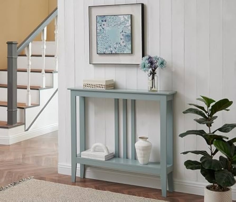 Console Table Ice Blue Slat Back Accent Coastal Cottage Hallway Furniture