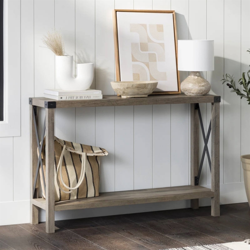 Console Table Industrial Farmhouse Style Metal Corner Brackets X Frame