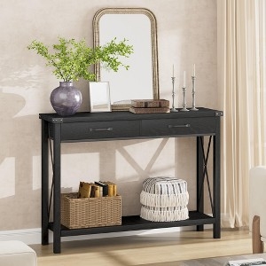 Console Table Industrial Farmhouse X-Frame Metal Two Drawers