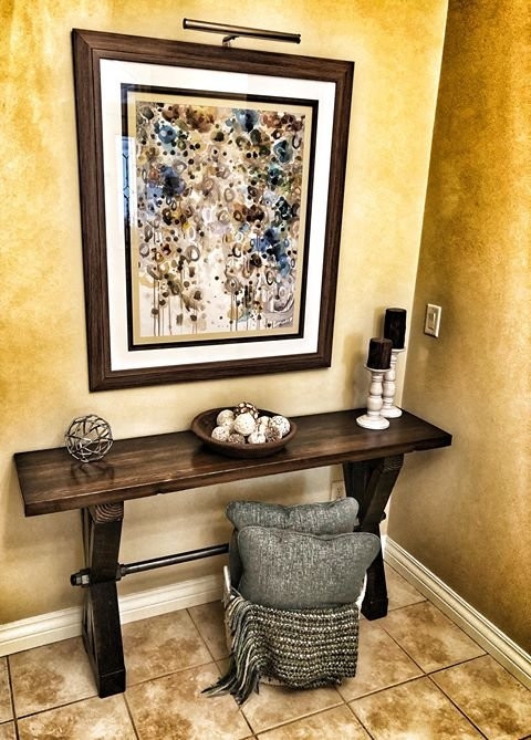 Console Table Industrial Iron Rail X-Base Trestle Reclaimed Wood
