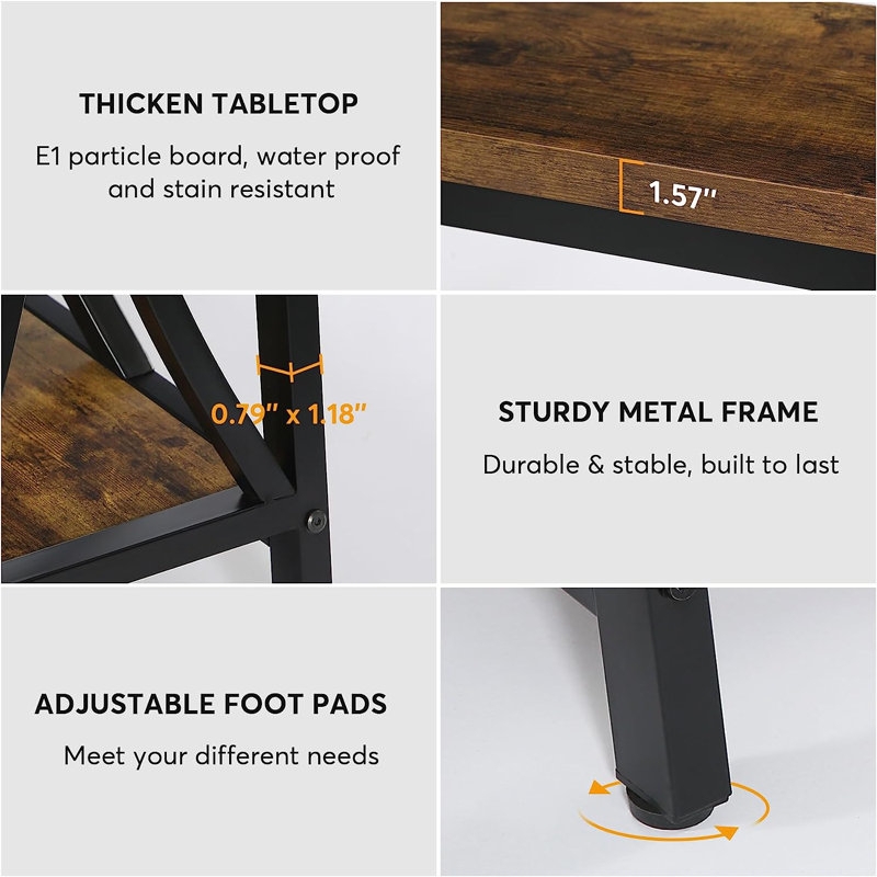 Console Table Industrial Thick Tabletop Adjustable Feet Metal
