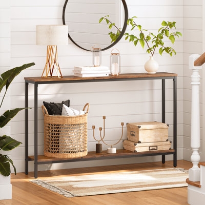 Console Table Industrial Wood and Metal Two-Tier for Entryway