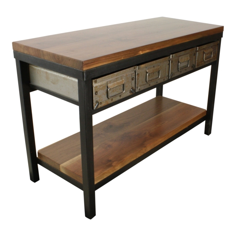 Console Table Integrated Steel Bins Weathered Wood Industrial Metal