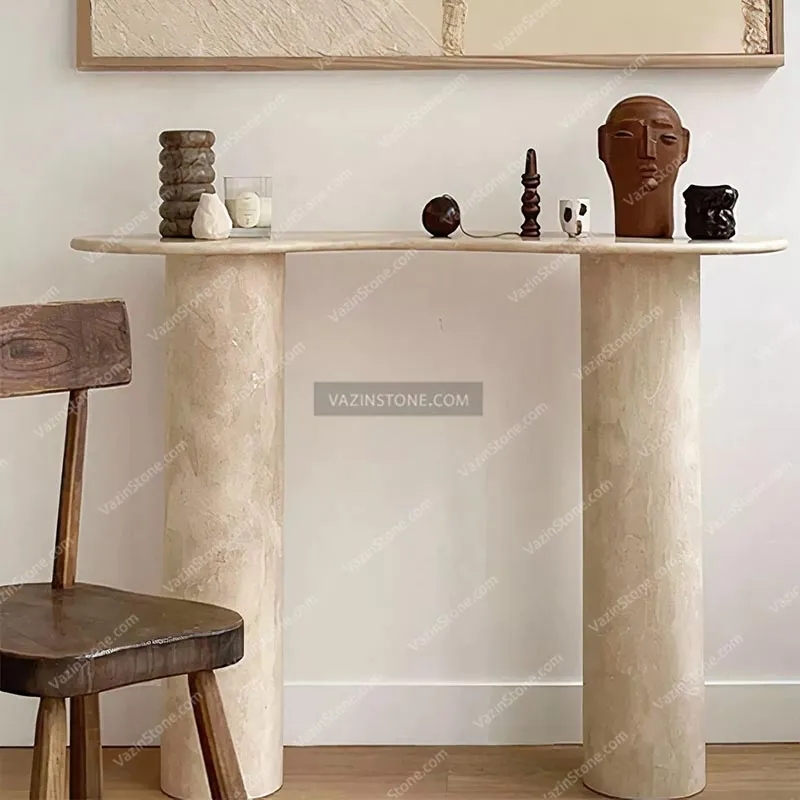 Console Table Kidney Shaped Top Cylindrical Pedestals Organic Modern