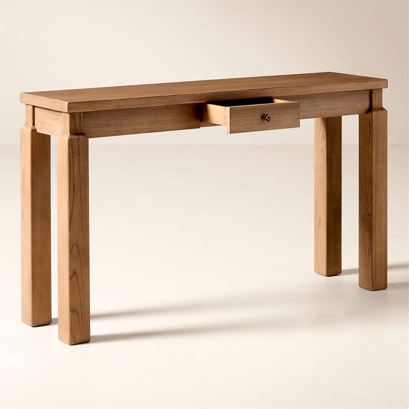 Console Table Light Ash Tone Slim Apron Chunky Legs Scandi Drawer