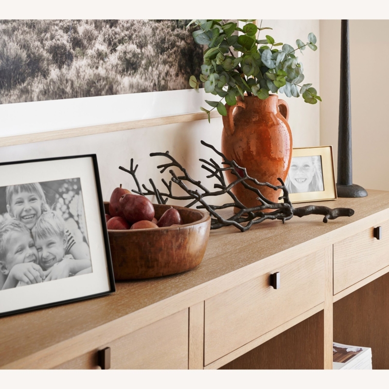 Console Table Light Brown Wood Storage Drawers Small Knobs Matte Finish