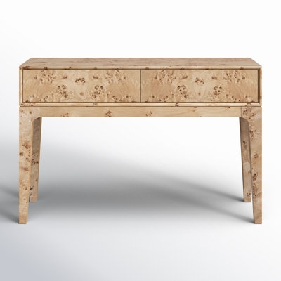 Console Table Light Honey Oak Burl Grain Two Drawers Tapered Legs