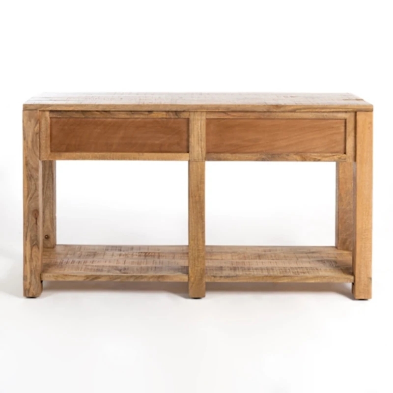 Console Table Light Wood Natural Grain Two Drawers Shelf Rustic