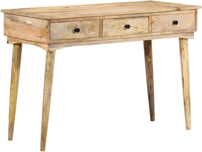 Console Table Light Wood Three Drawers Tapered Legs Mid-Century