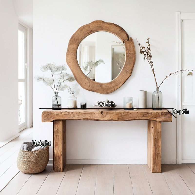 Console Table, Live Edge Reclaimed Wood Slab, Minimalist Organic Modern
