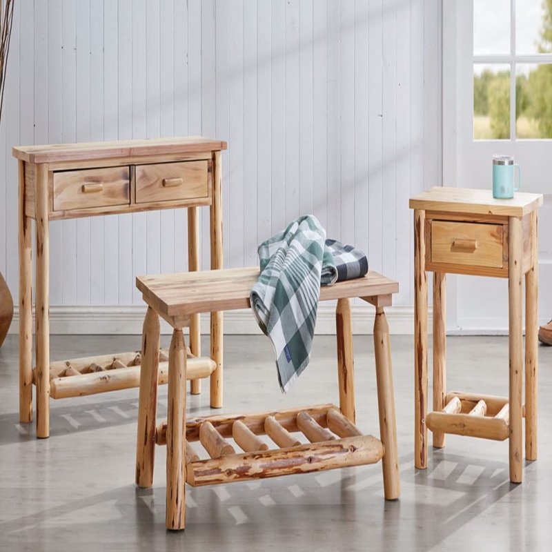 Console Table Log Construction Slatted Half Log Shelving Cabin