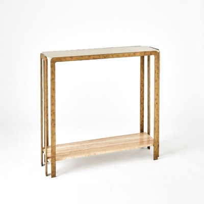 Console Table Luxury Stone Shelves Gold Frame Triple Leg