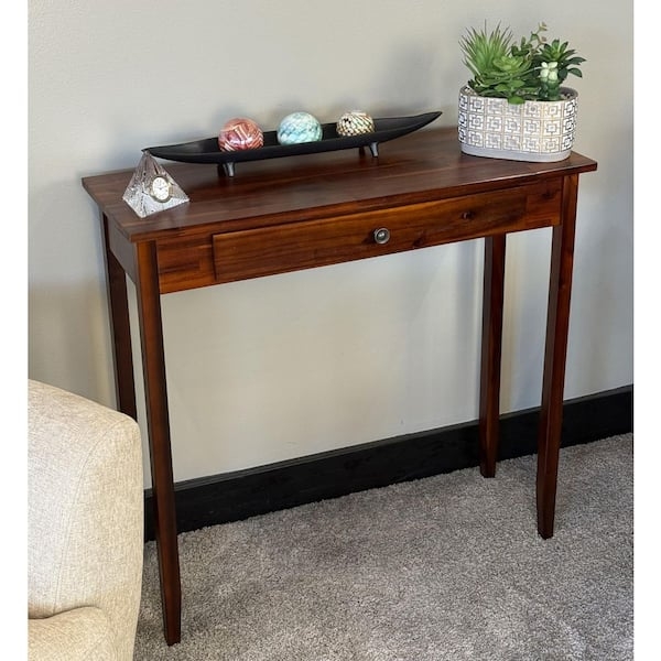 Console Table Mahogany Finish Single Drawer Tapered Legs Entryway