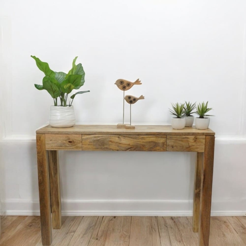Console Table Mango Wood Hidden Drawers Seamless Minimalist