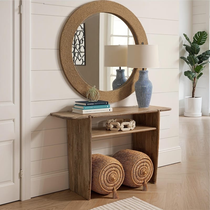 Console Table Mango Wood Slab Legs Open Shelf Coastal Rustic