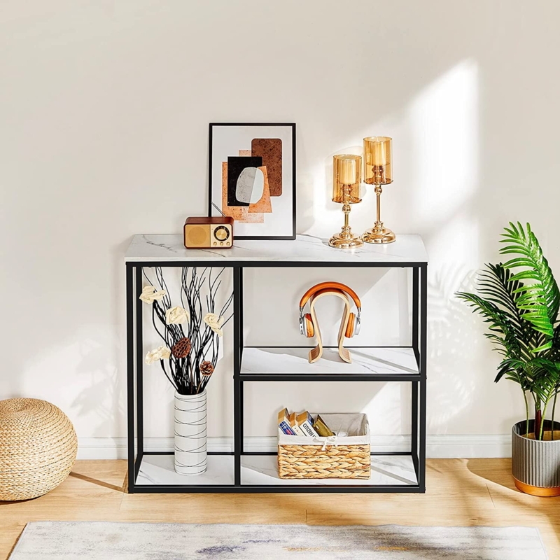 Console Table Marble Effect Asymmetrical Shelves Modern Entryway Styling