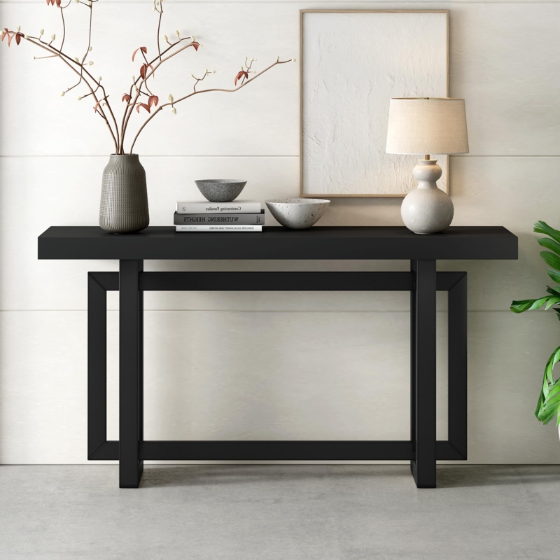 Console Table Matte Black Geometric Frame Extra Long