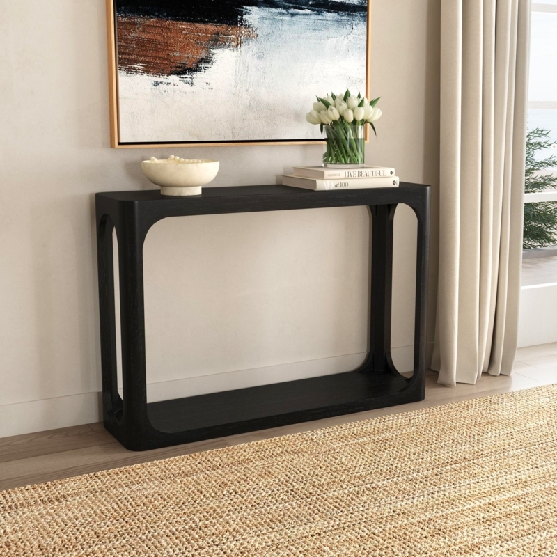 Console Table Matte Black Rounded Corners Open Frame Contemporary