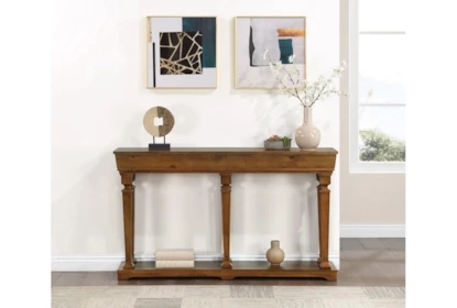 Console Table Medium Brown Triple Leg Design Long Profile Traditional