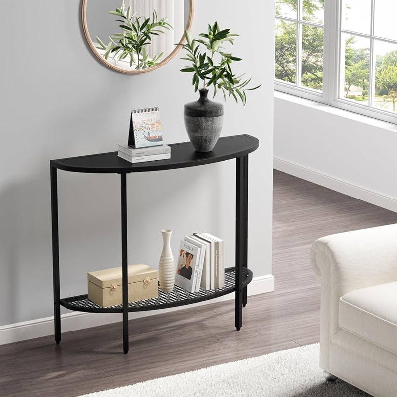 Console Table Metal Frame Perforated Mesh Shelf Two Tier Minimalist