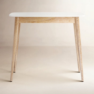 Console Table Mid Century Modern White Top Splayed Legs Slim Profile Wood