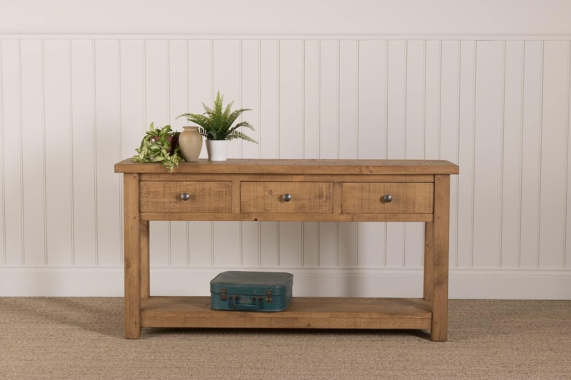 Console Table Mill Sawn Texture Triple Drawer Thick Top