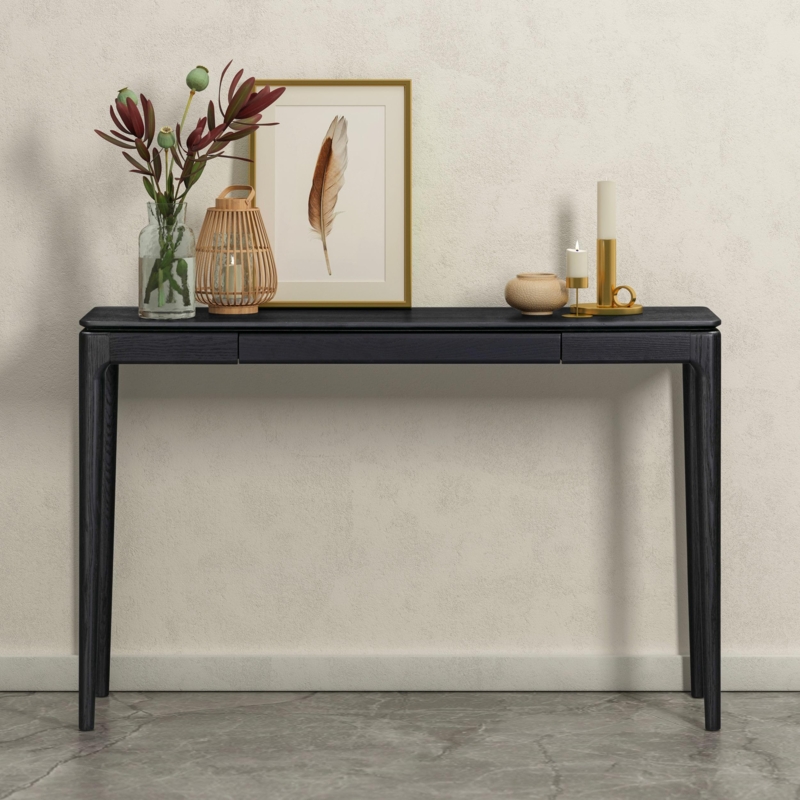 Console Table Minimalist Tapered Legs Burnt Black Storage