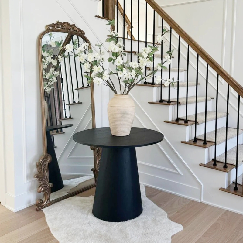 Console Table Modern Black Pedestal Conical Base Round