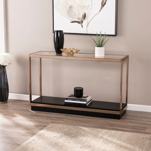 Console Table Modern Champagne Gold Metal Glass Top