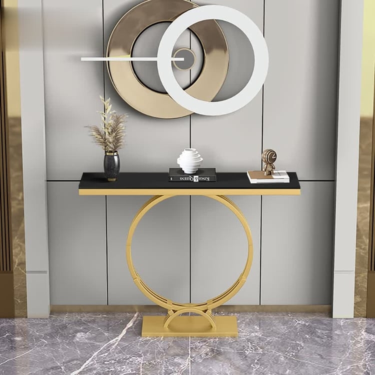 Console Table Modern Glam Circular Trestle Base Matte Black