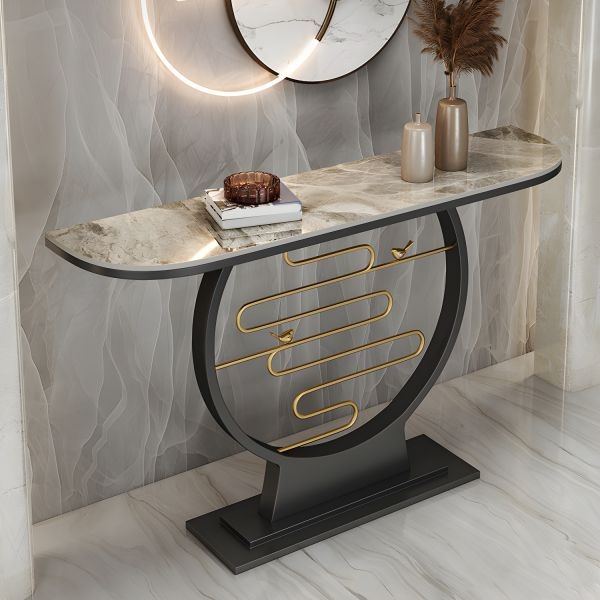 Console Table Modern Glam Sculptural Circular Gold Frame