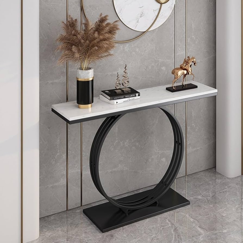 Console Table Modern Luxe Gold Circular Base Faux Marble